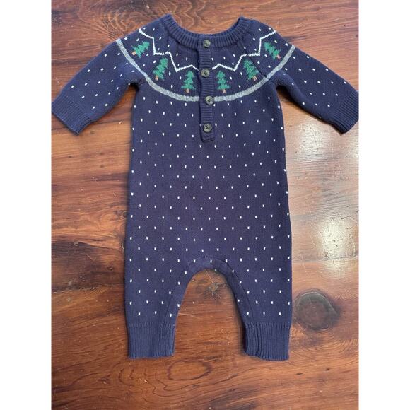Hanna Andersson Tannenbaum Sweater Romper Blue Fair Isle Christmas 3-6 Months - Picture 3 of 9